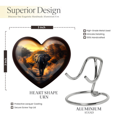 Harvest Gold Elephant Cremation Urn front view showing detailed design - compassionate heart-elephant combination with gentle curves - mini keepsake memorial for portion of cremation ashes