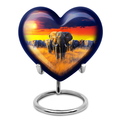 Blue Stately Elephant Cremation Urns for Human Ashes - 10-inch, 200 cu in - Yatskia