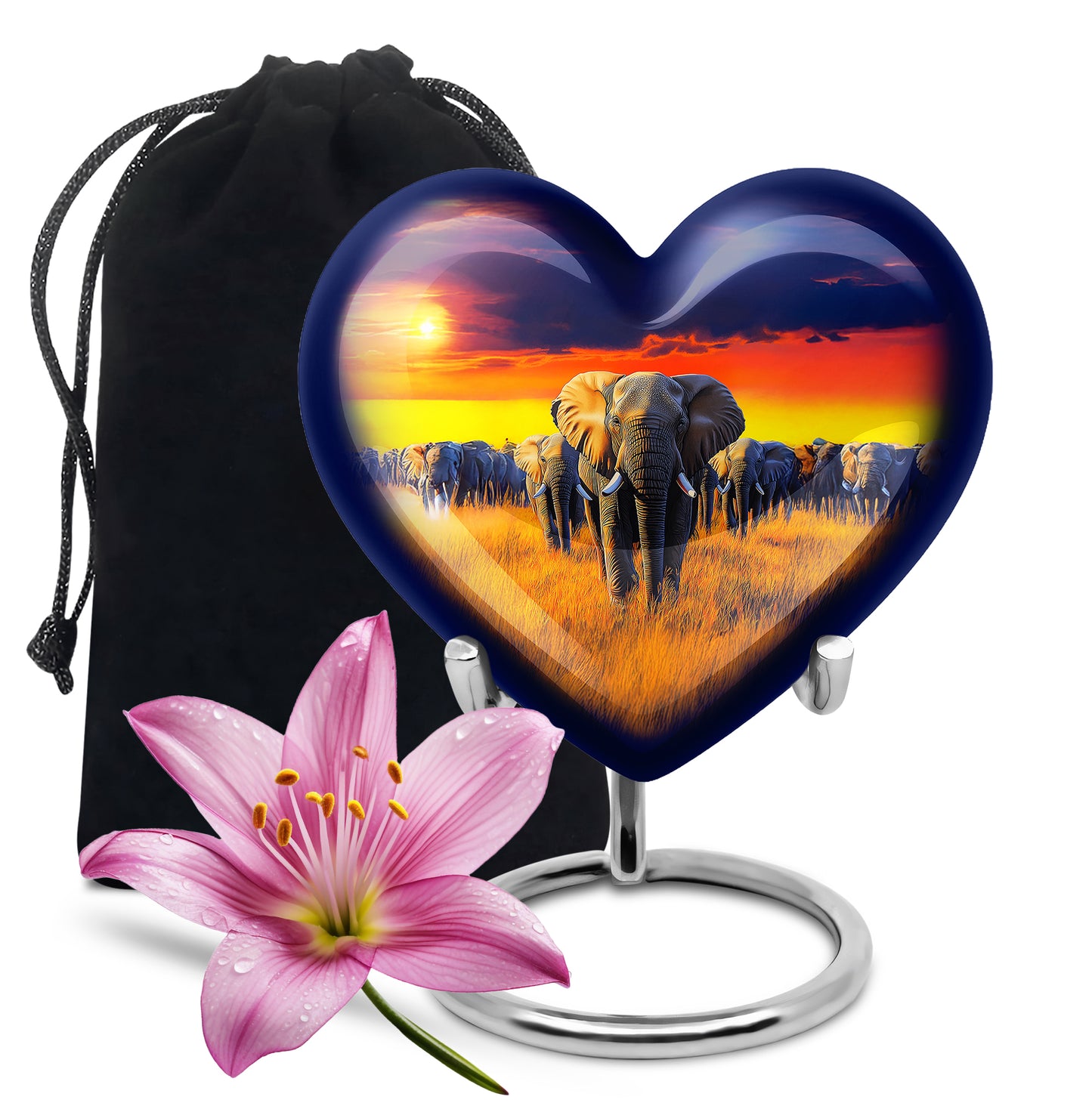 Twilight Blue Elephant Cremation Urn detail view - compassionate heart-elephant combination with gentle curves - full-size 10 inch 200 cubic inch adult cremation urn