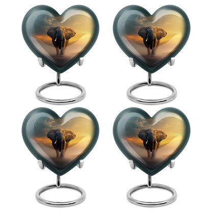 Charcoal Black Elephant Cremation Urn angled view of lid and engraved motif - compassionate heart-elephant combination with gentle curves - 10 inch aluminum urn for cremated remains