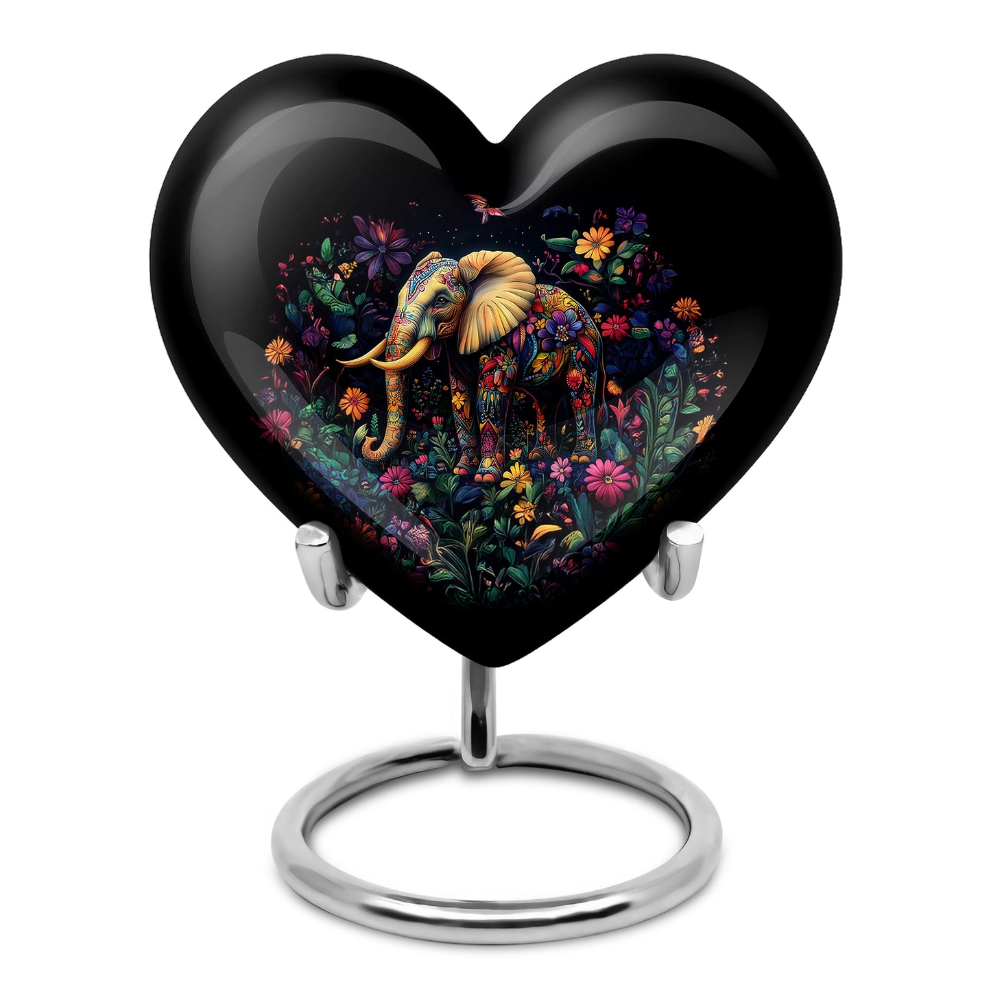 Luminous Black Elephant Honor Urn for Human Ashes - 10-inch, 200 cu in - Yatskia