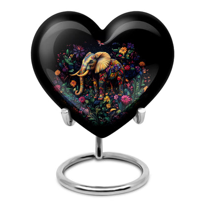 Luminous Black Elephant Honor Urn for Human Ashes - 10-inch, 200 cu in - Yatskia