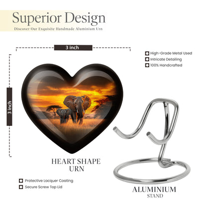 Burnished Gold Elephant Cremation Urn front view showing detailed design - compassionate heart-elephant combination with gentle curves - mini keepsake memorial for portion of cremation ashes