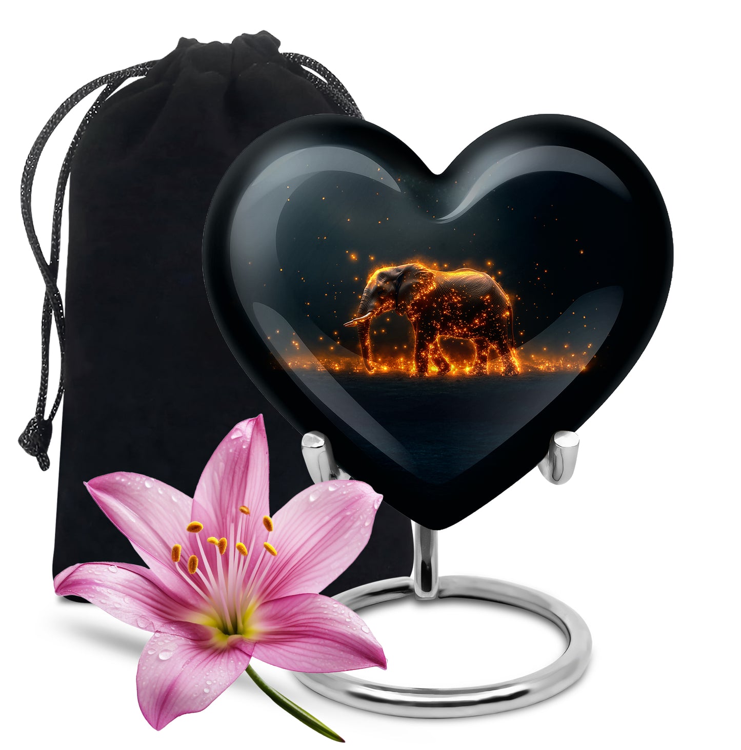 Sea Green Teal Elephant Cremation Urn detail view - loving heart memorial featuring elephant pattern - full-size 10 inch 200 cubic inch adult cremation urn