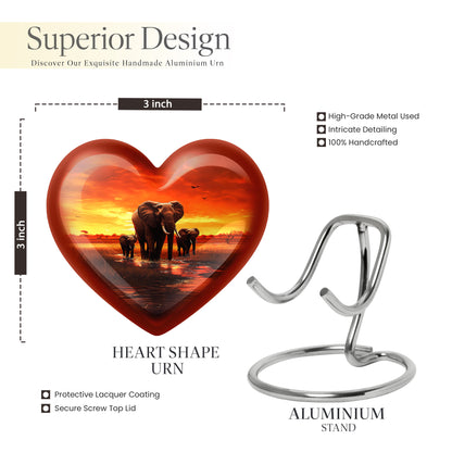 Ruby Red Elephant Cremation Urn front view showing detailed design - compassionate heart-elephant combination with gentle curves - mini keepsake memorial for portion of cremation ashes