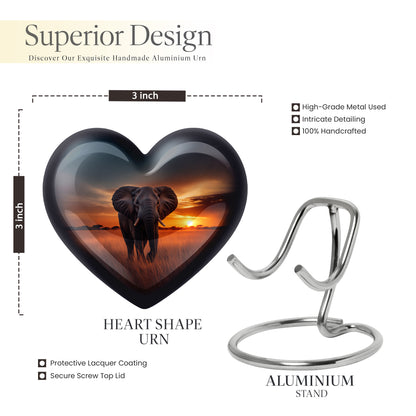 Navy Blue Elephant Cremation Urn front view showing detailed design - loving heart memorial featuring elephant pattern - mini keepsake memorial for portion of cremation ashes