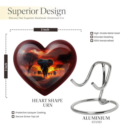 Garnet Red Elephant Cremation Urn front view showing detailed design - heart-shaped elephant design symbolizing eternal love - mini keepsake memorial for portion of cremation ashes
