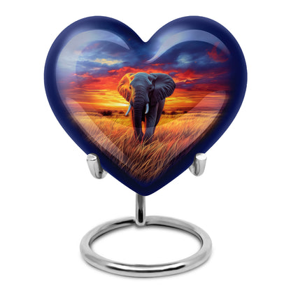 Personalized Blue Steadfast Elephant Cremation Urns for Human Ashes - 10-inch, 200 cu in - Yatskia