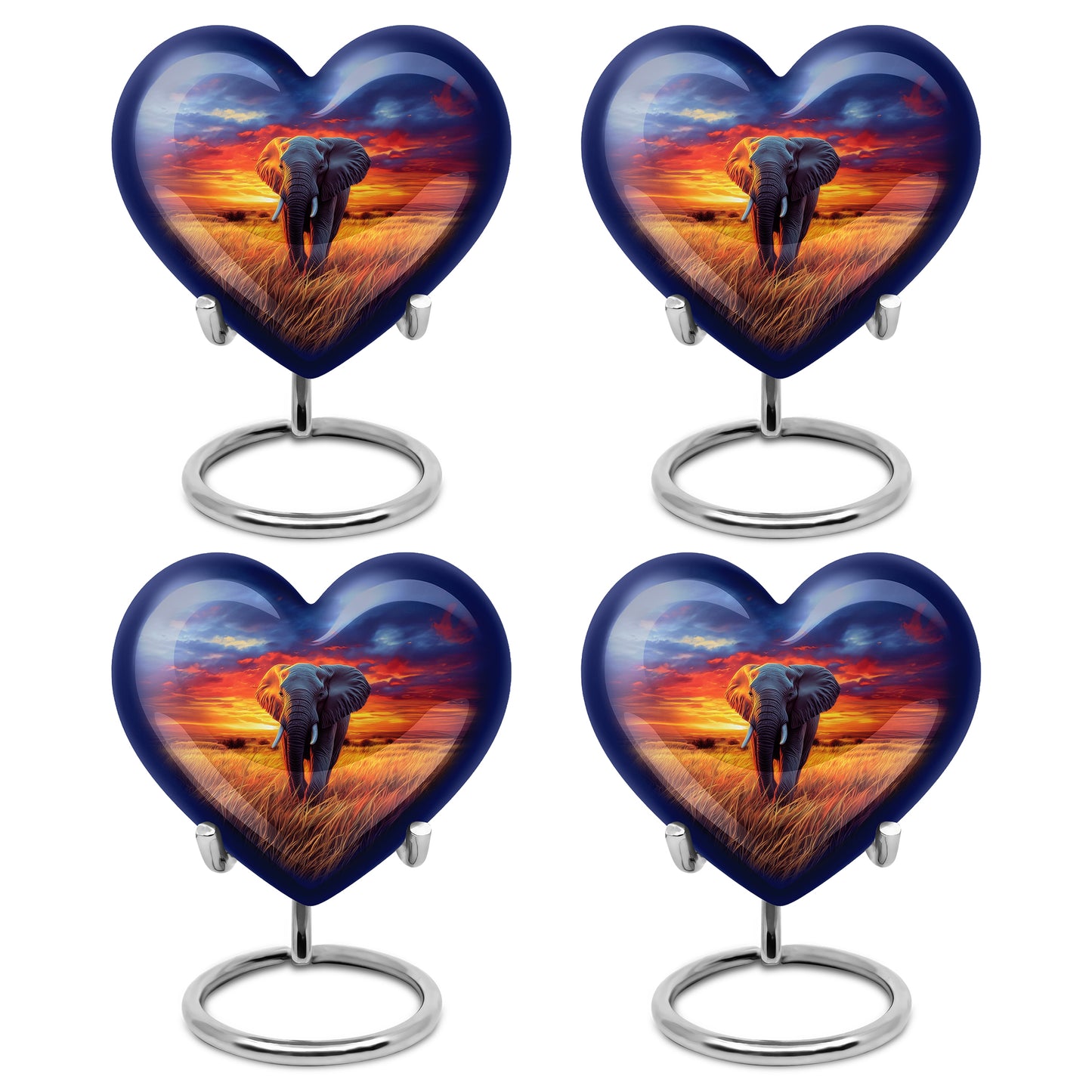 Celestial Blue Elephant Cremation Urn angled view of lid and engraved motif - loving heart memorial featuring elephant pattern - 10 inch aluminum urn for cremated remains