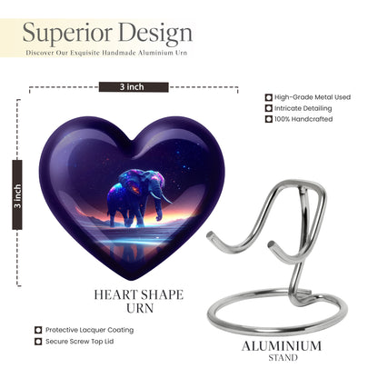 Twilight Purple Elephant Cremation Urn front view showing detailed design - compassionate heart-elephant combination with gentle curves - mini keepsake memorial for portion of cremation ashes