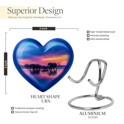 Azure Elephant Cremation Urn front view showing detailed design - loving heart memorial featuring elephant pattern - mini keepsake memorial for portion of cremation ashes