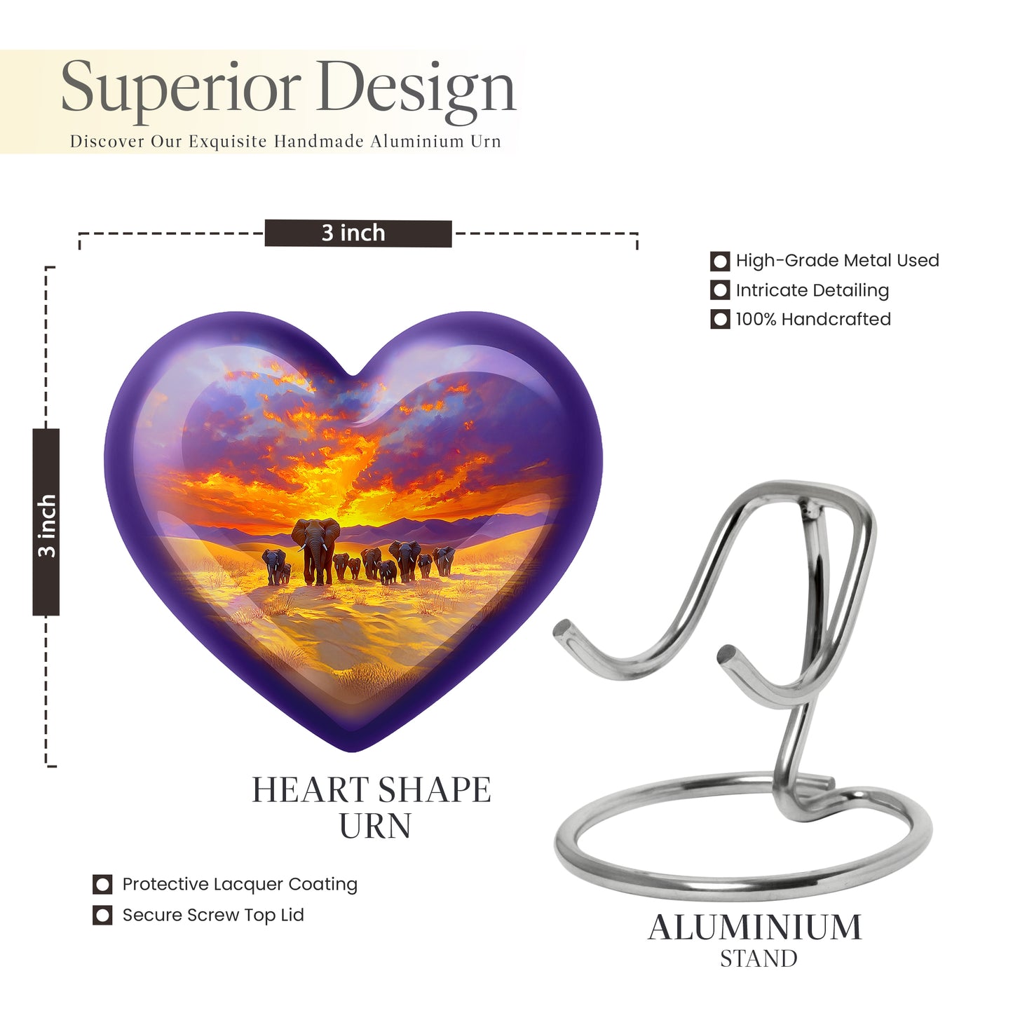 Steel Blue Elephant Cremation Urn front view showing detailed design - compassionate heart-elephant combination with gentle curves - mini keepsake memorial for portion of cremation ashes