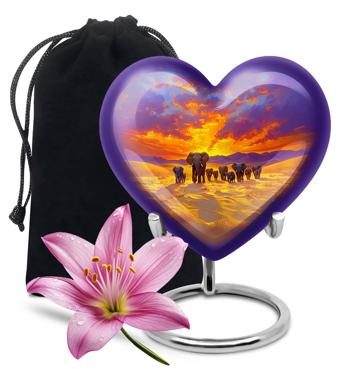 Indigo Elephant Cremation Urn detail view - loving heart memorial featuring elephant pattern - full-size 10 inch 200 cubic inch adult cremation urn