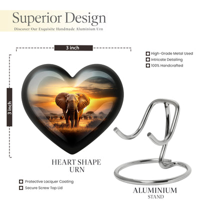 Burnished Gold Elephant Cremation Urn front view showing detailed design - compassionate heart-elephant combination with gentle curves - mini keepsake memorial for portion of cremation ashes