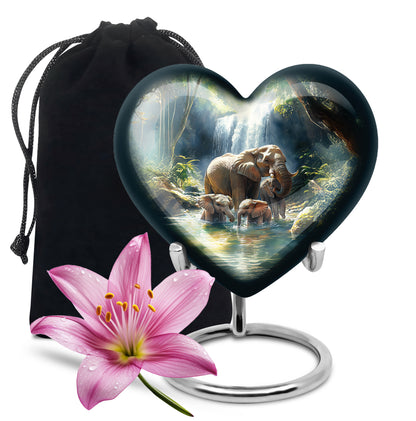 Soft Blue Elephant Cremation Urn detail view - compassionate heart-elephant combination with gentle curves - full-size 10 inch 200 cubic inch adult cremation urn