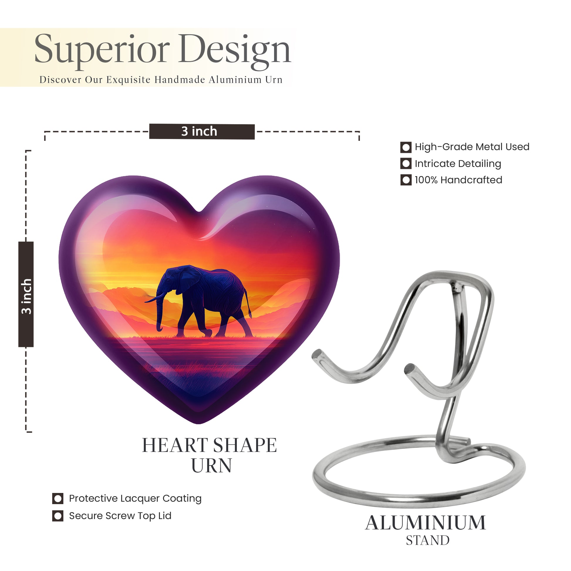Ruby Red Elephant Cremation Urn front view showing detailed design - compassionate heart-elephant combination with gentle curves - mini keepsake memorial for portion of cremation ashes