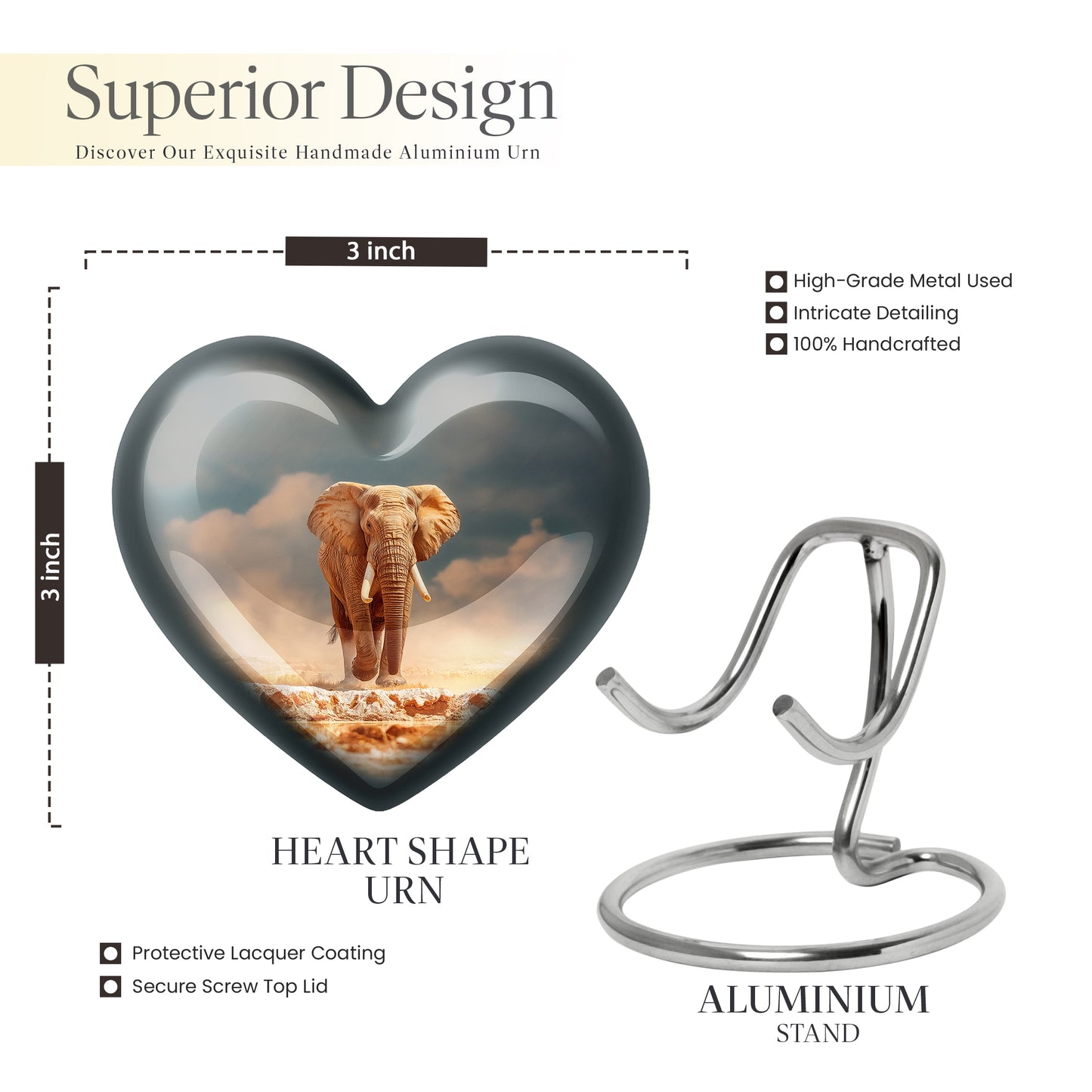 Jewel Teal Elephant Cremation Urn front view showing detailed design - heart-shaped elephant design symbolizing eternal love - mini keepsake memorial for portion of cremation ashes
