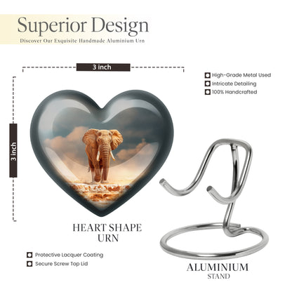 Jewel Teal Elephant Cremation Urn front view showing detailed design - heart-shaped elephant design symbolizing eternal love - mini keepsake memorial for portion of cremation ashes