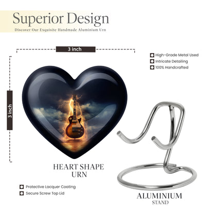 Serene Blue Guitar Cremation Urn front view showing detailed design - compassionate heart-guitar combination with gentle curves - mini keepsake memorial for portion of cremation ashes