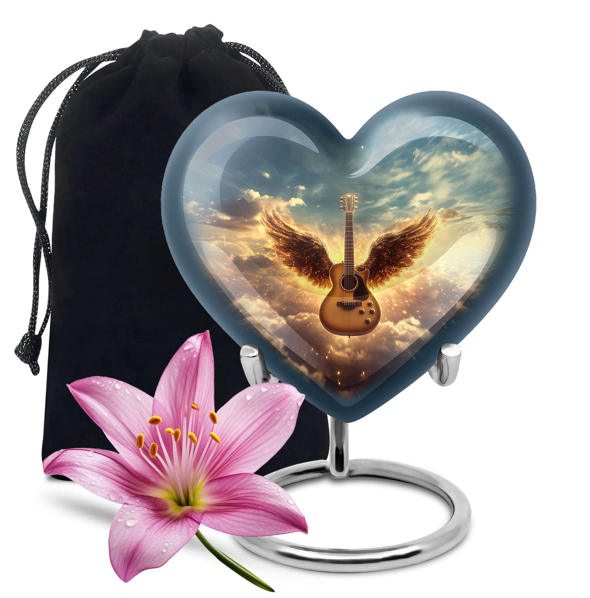 Guitar Cremation Urn for funeral  – Angel Wings Memorial Urn for Ashes