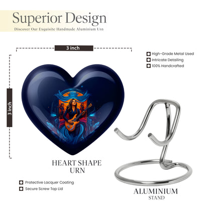 Cobalt Blue Guitar Cremation Urn front view showing detailed design - compassionate heart-guitar combination with gentle curves - mini keepsake memorial for portion of cremation ashes