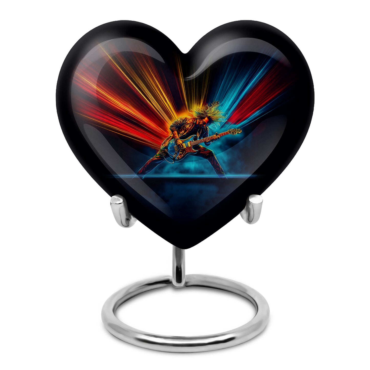 Inspiring Black Guitar Commemoration Urn for Human Ashes - 10-inch, 200 cu in - Yatskia