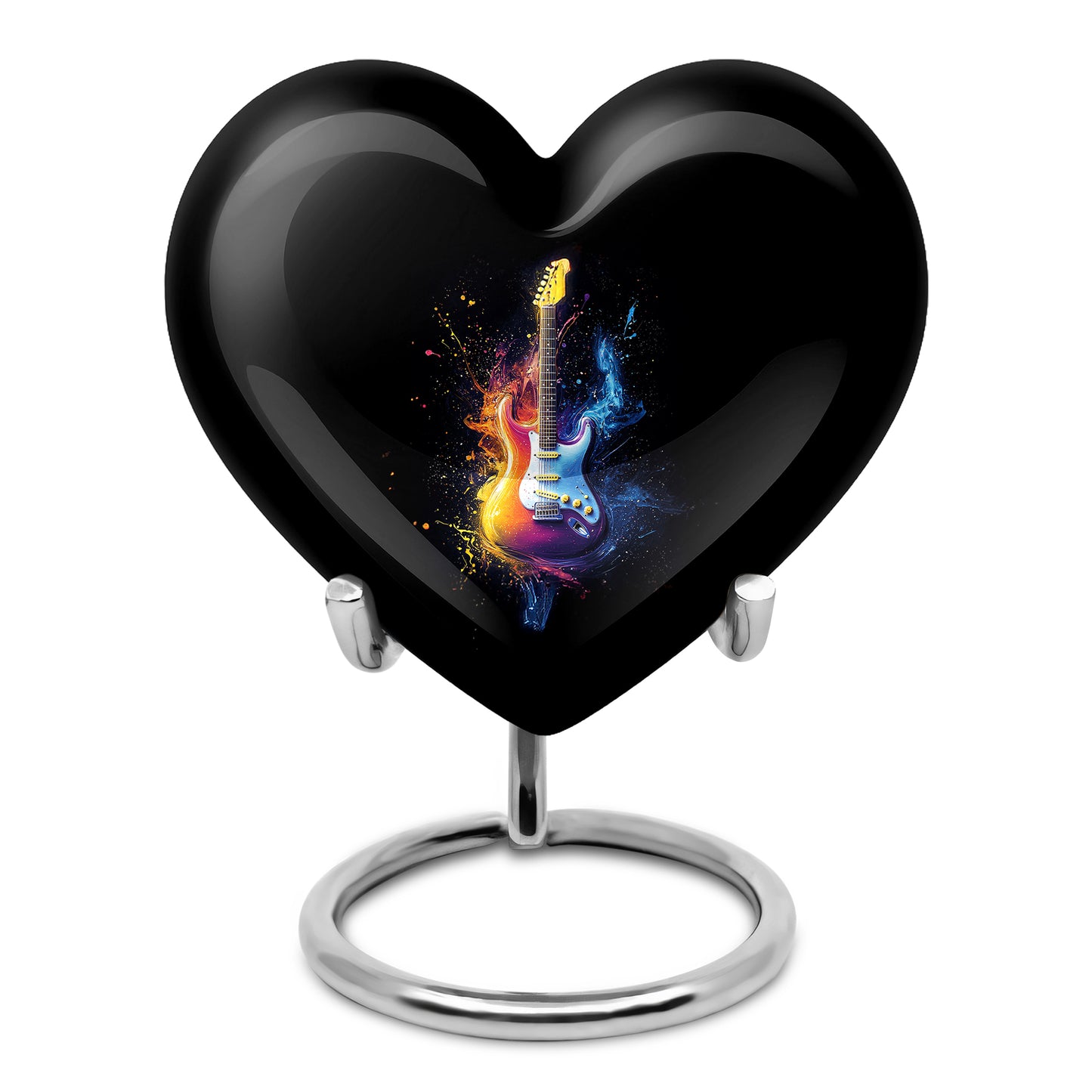 Luminous Black Guitar Reflection Urn for Human Ashes - 10-inch, 200 cu in - Yatskia