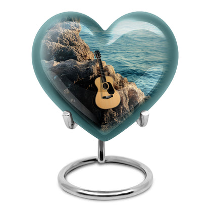 Dignified Teal Guitar Cremation Urn for Ashes - 10-inch, 200 cu in - Yatskia