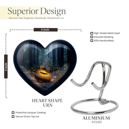 Celestial Blue Guitar Cremation Urn front view showing detailed design - heart-shaped guitar design symbolizing eternal love - mini keepsake memorial for portion of cremation ashes