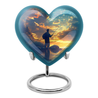 Blue Comforting Fishing Memorial Urn for Ashes - 10-inch, 200 cu in - Yatskia