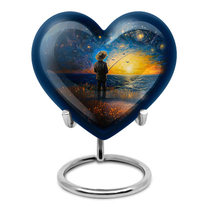 Personalized Blue Steadfast Fishing Cremation Urns for Human Ashes - 10-inch, 200 cu in - Yatskia