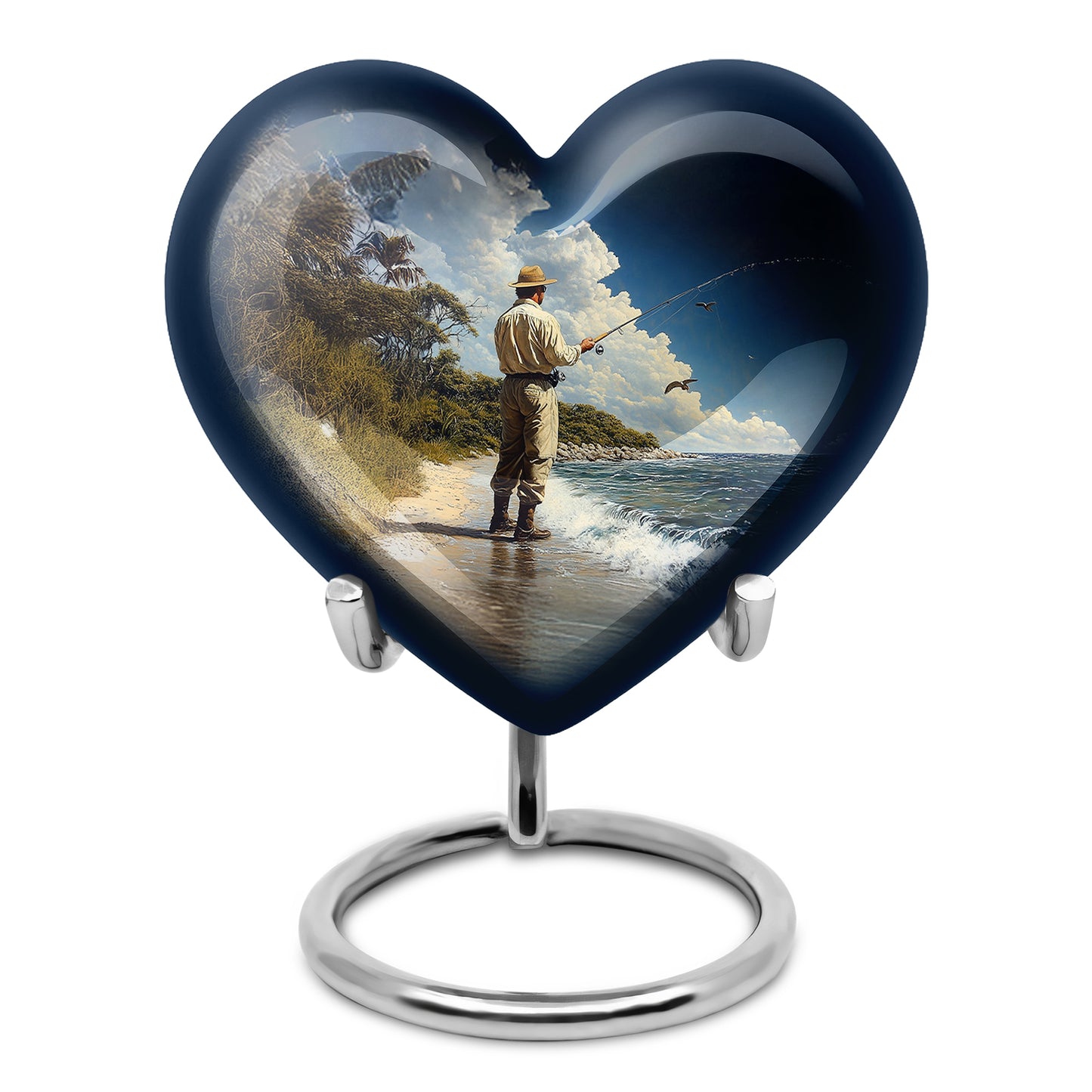 Blue Fishing Promise Cremation Urns for Human Ashes - 10-inch, 200 cu in - Yatskia