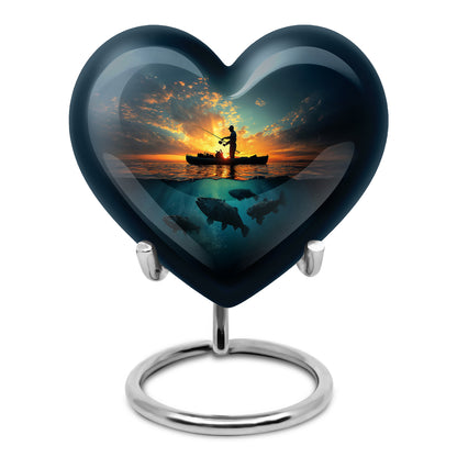 Blue Fishing Commemoration Cremation Urns for Human Ashes - 10-inch, 200 cu in - Yatskia