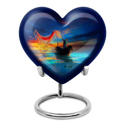 Personalized Magnificent Fishing Cremation Urns - Blue 10-inch, 200 cu in - Yatskia