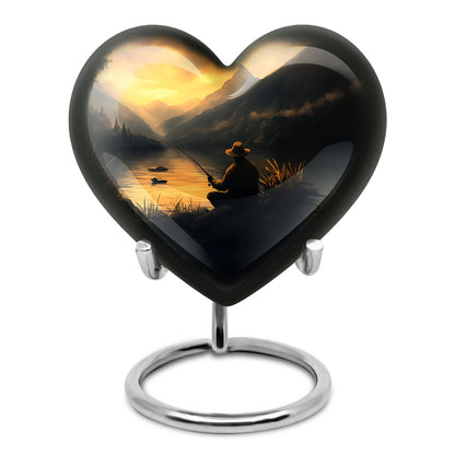 Gold Fishing Remembrance Cremation Urns for Human Ashes - 10-inch, 200 cu in - Yatskia
