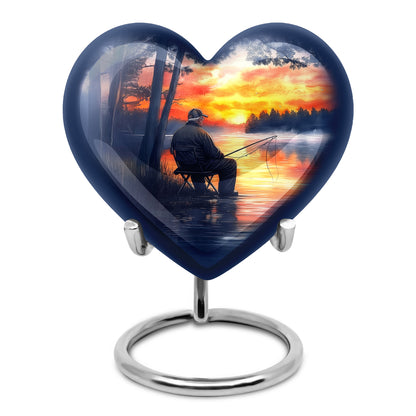 Blue Fishing Haven Cremation Urns for Human Ashes - 10-inch, 200 cu in - Yatskia