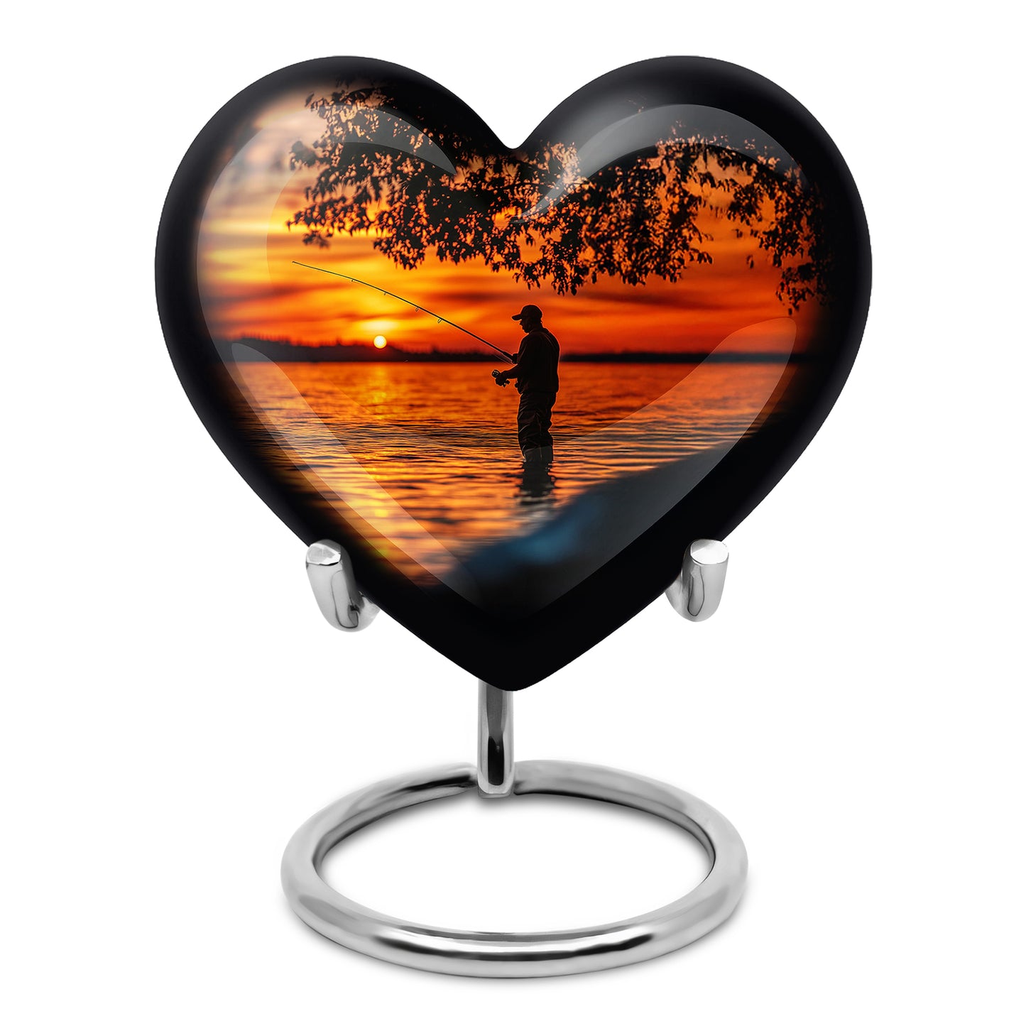 Inspiring Black Fishing Blessing Urn for Human Ashes - 10-inch, 200 cu in - Yatskia