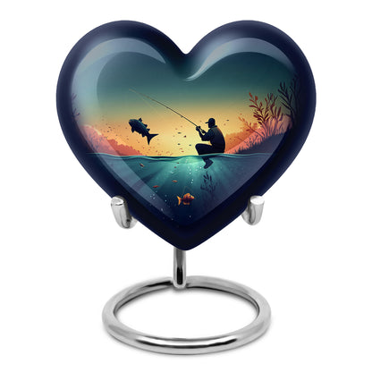 Personalized Teal Heavenly Fishing Cremation Urns for Human Ashes - 10-inch, 200 cu in - Yatskia