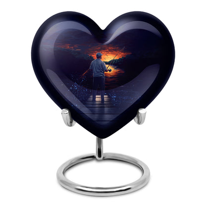 Personalized Blue Steadfast Fishing Cremation Urns for Human Ashes - 10-inch, 200 cu in - Yatskia
