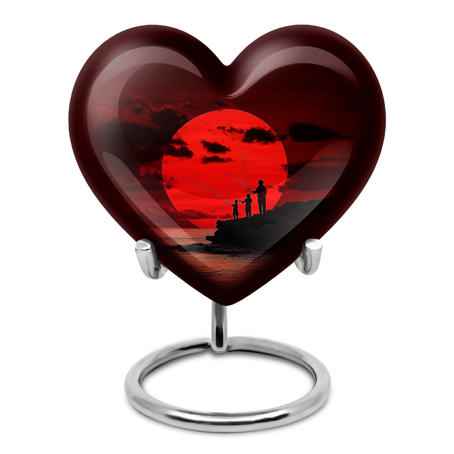 Harmonious Fishing Cremation Urns for Human Ashes - Red 10-inch - Yatskia