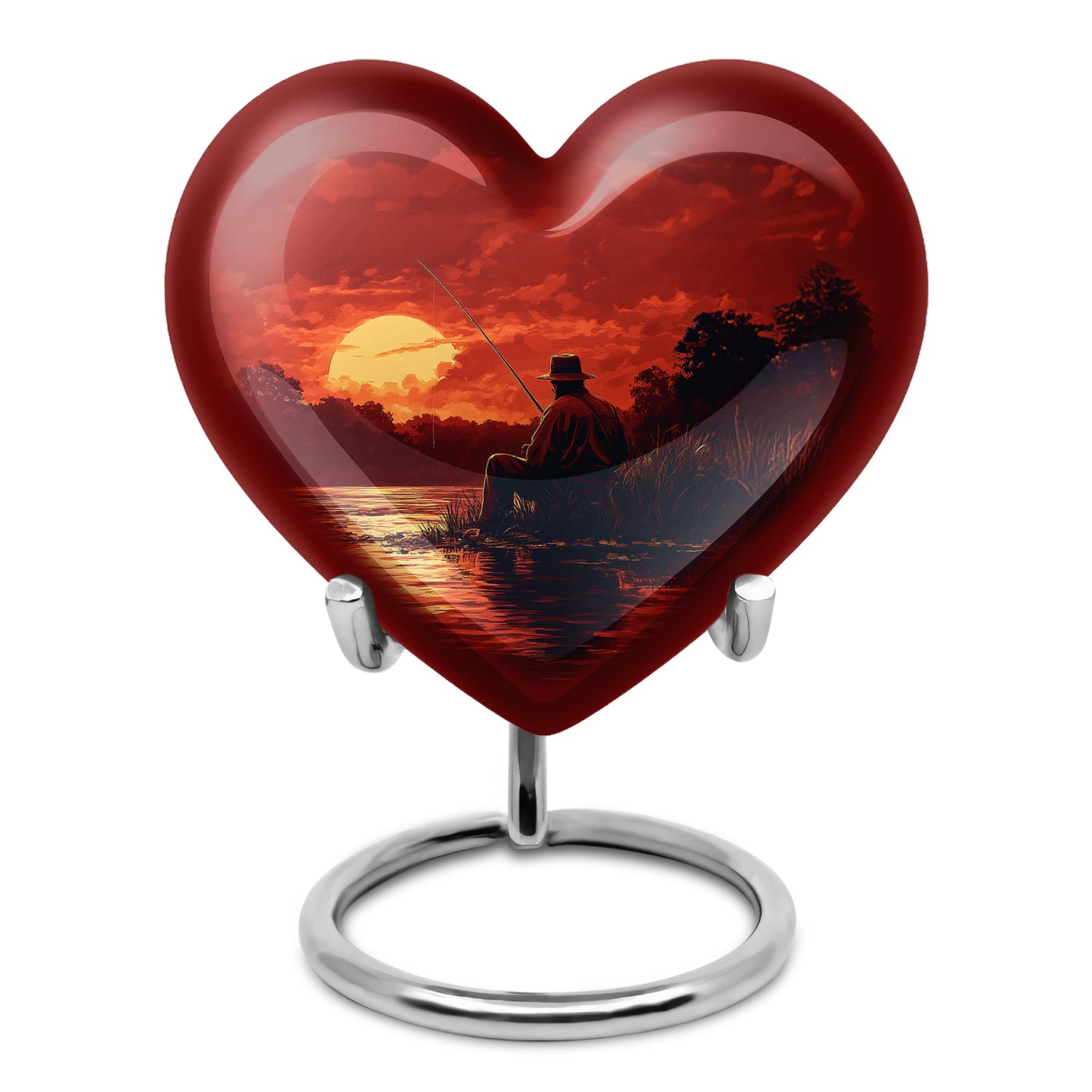 Personalized Red Revered Fishing Cremation Urns for Human Ashes - 10-inch, 200 cu in - Yatskia