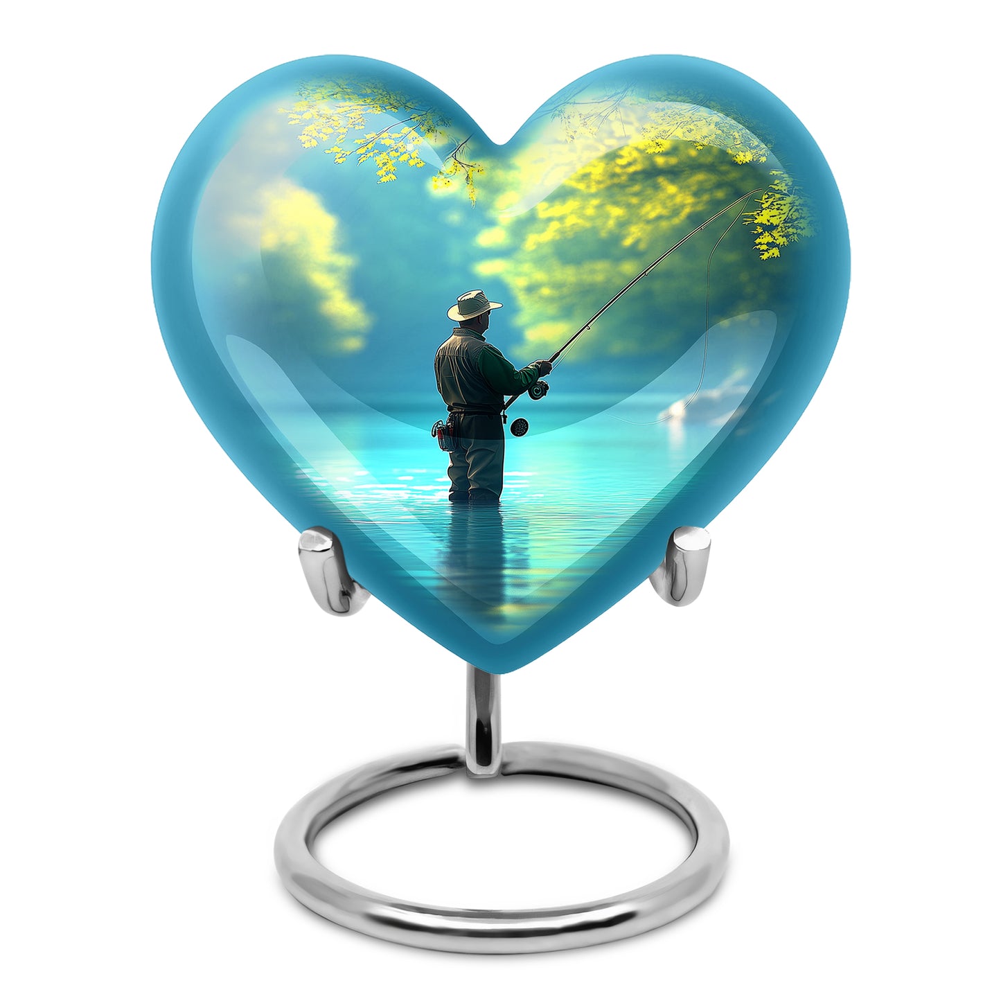 Teal Resounding Fishing Memorial Urn for Ashes - 10-inch, 200 cu in - Yatskia