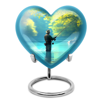 Teal Resounding Fishing Memorial Urn for Ashes - 10-inch, 200 cu in - Yatskia