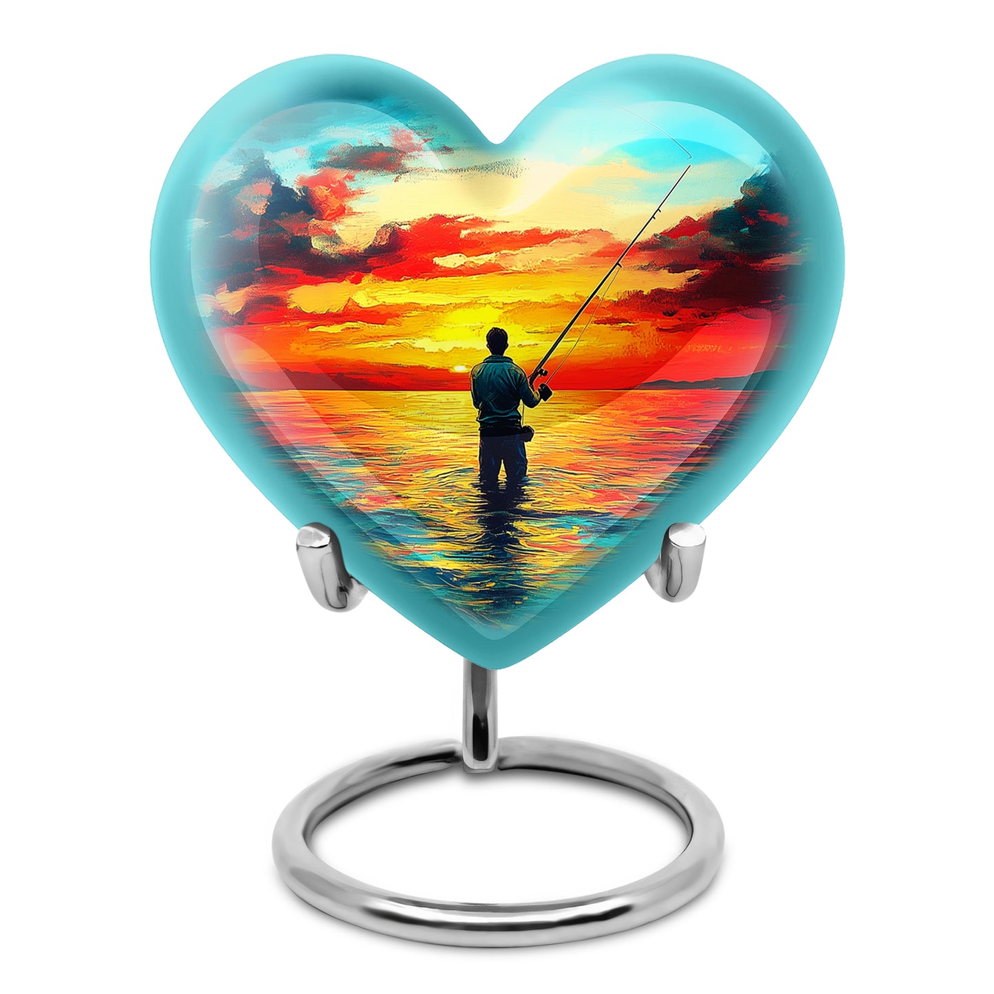 Divine Teal Fishing Cremation Urn for Ashes - 10-inch, 200 cu in - Yatskia
