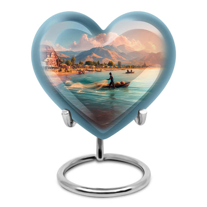 Blue Fishing Cremation Urns - Opulent Passage 10-inch, 200 cu in - Yatskia