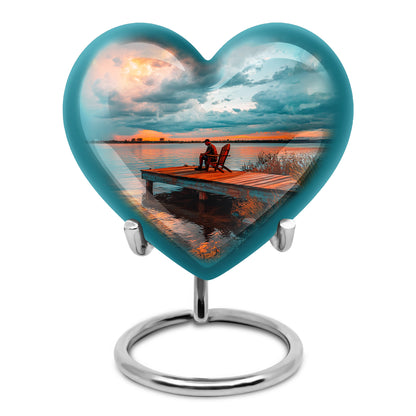 Timeless Teal Fishing Cremation Urn for Ashes - 10-inch, 200 cu in - Yatskia