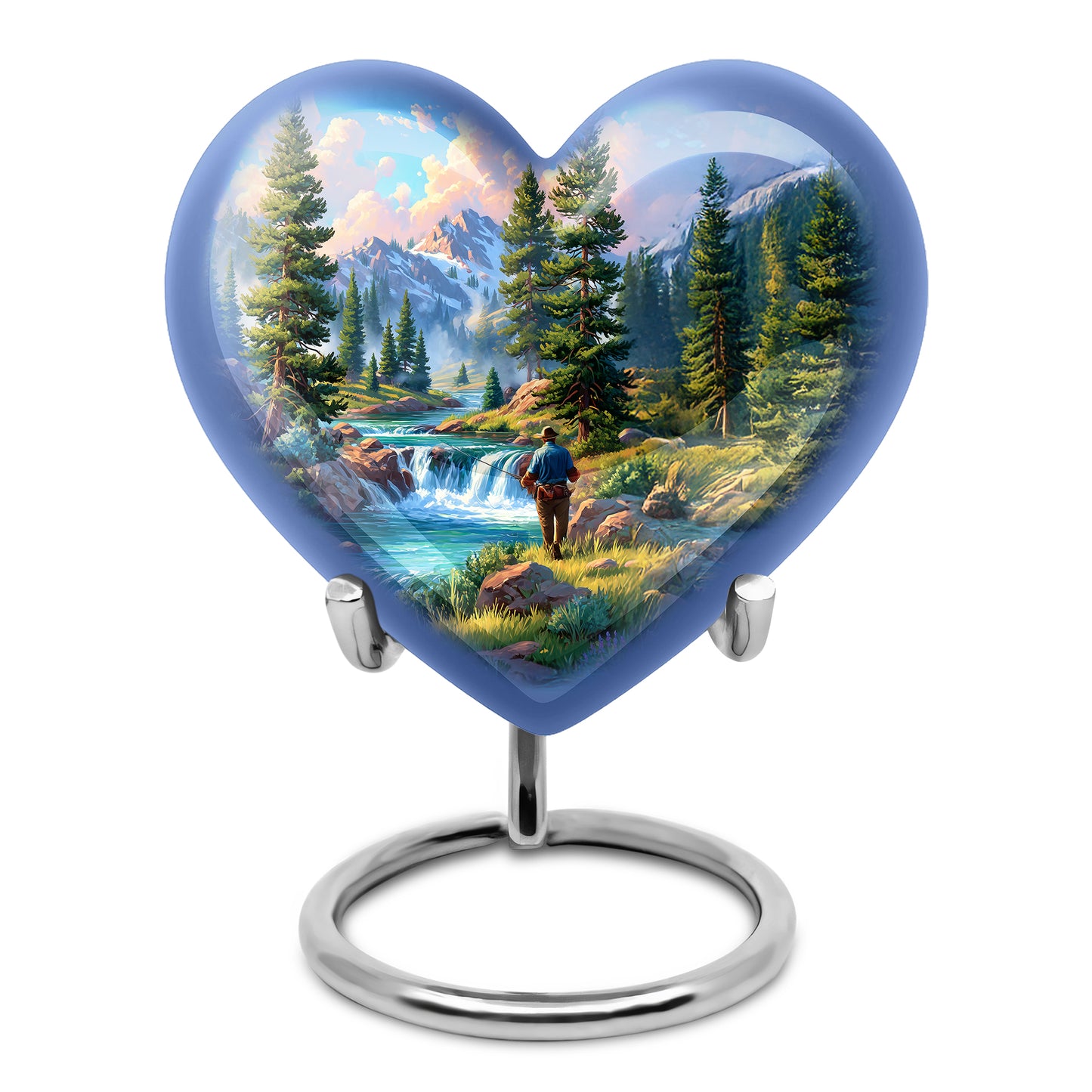 Personalized Blue Revered Fishing Cremation Urns for Human Ashes - 10-inch, 200 cu in - Yatskia