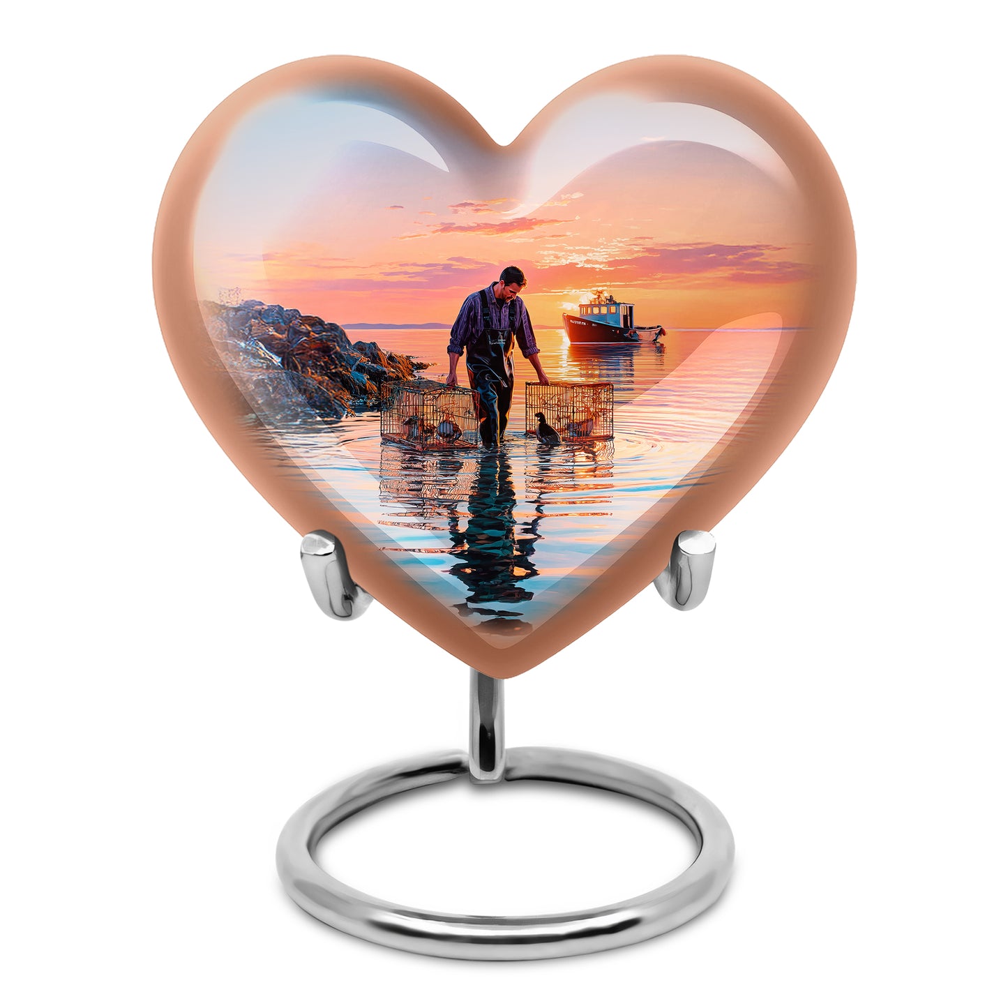 Distinguished Blue Fishing Cremation Urn for Ashes - 10-inch, 200 cu in - Yatskia
