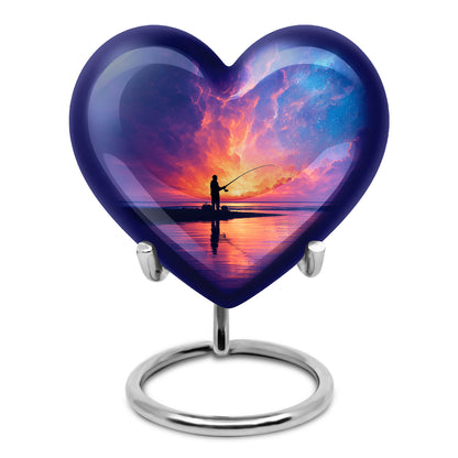 Graceful Blue Fishing Commemoration Urn for Human Ashes - 10-inch, 200 cu in - Yatskia