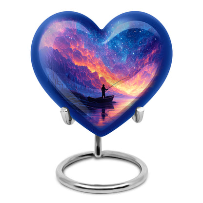 Inspiring Blue Fishing Dedication Urn for Human Ashes - 10-inch, 200 cu in - Yatskia
